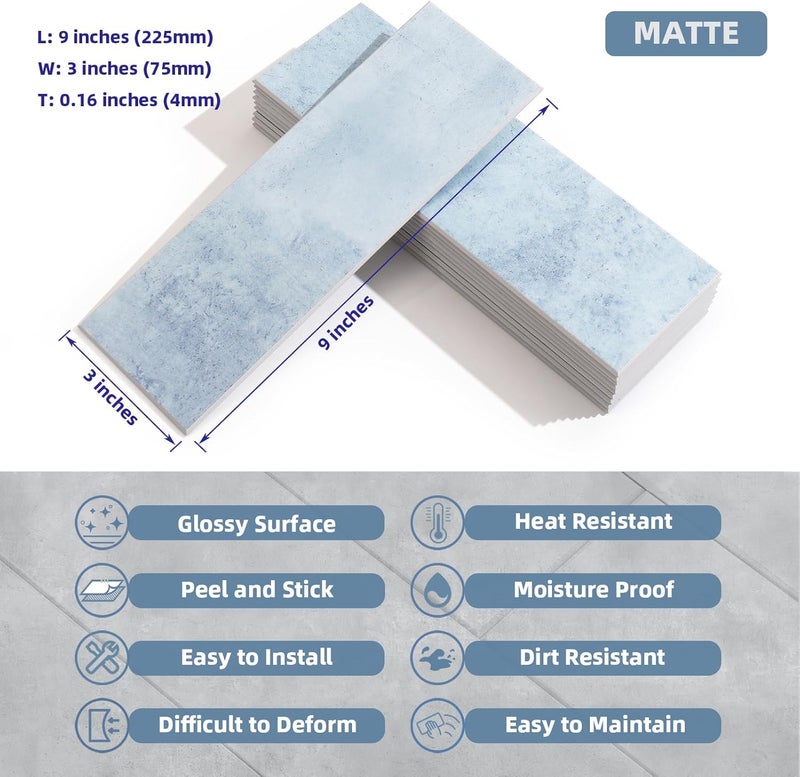 Tilingview 30 PCS Peel and Stick Backsplash Tile for Kitchen/Bathroom/Living Room, 3"x 9" Self-Adhesive Subway Tile for Backsplash, Imitation Glazed Tiles/Handmade Tiles (Matte Pastel Blue) - Image 4